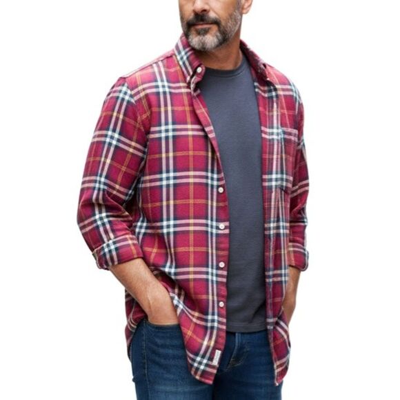 Old Navy Classic Fit Plaid Checkered Button-Down Shirt Sz L - Red Gold Navy Teal - Picture 2 of 14